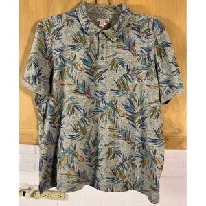 Carbon2Cobalt Polo Shirt Mens Large Gray Tropical Leaf Print Cotton